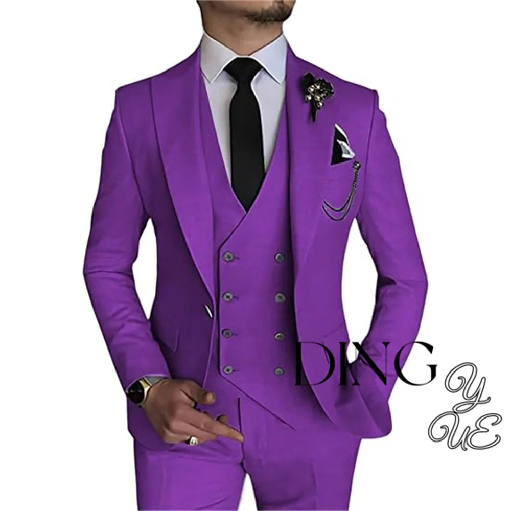 Visco Men Business Blazers Jacket Vest Trousers High End Wedding Party Groom Suit 3 Pieces Sets Coat Pants Big Size Dress