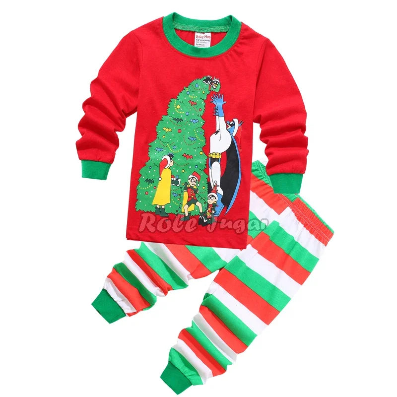 Kids Halloween Christmas Tops + Pant Cosplay Costume Boys Girls Santa Claus Print Pajamas Nightwear Home Clothing 2-7 Years