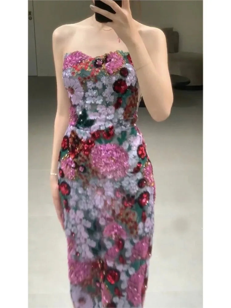 Maxy Annual Meeting Toast Dress Niche Morning Gowns Female Bride New Chinese Sequined Tube Top Fishtail