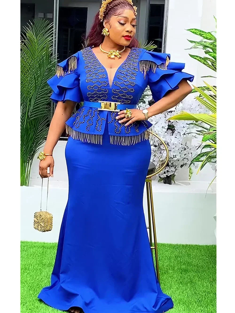 Maxy Plus Size African Party Dresses for Women 2024 New Fashion Wedding Evening Gown Elegant Dress