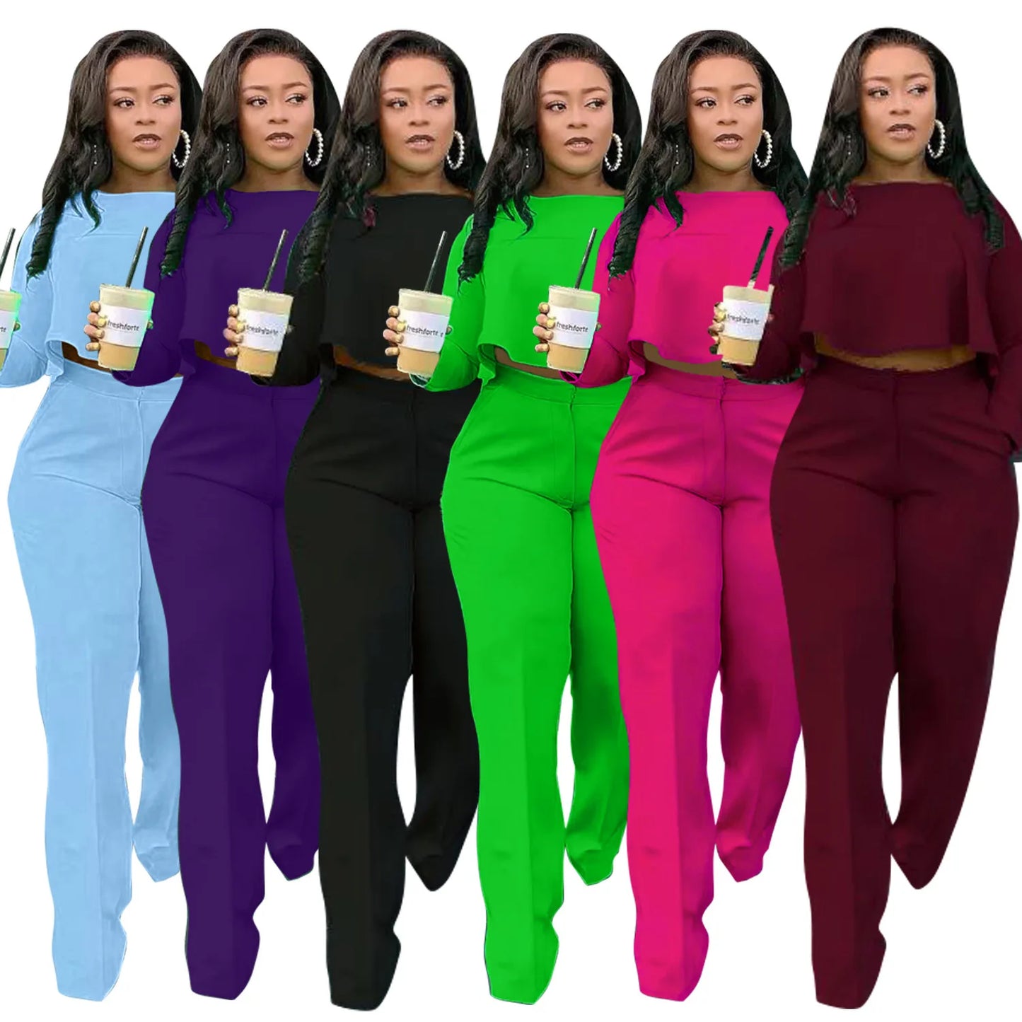 Maxy D8454 Two Piece Women Tracksuit Set Dashiki African Spring Summer Spring Long Sleeve Top and Pants Set Party Suit Matching Sets