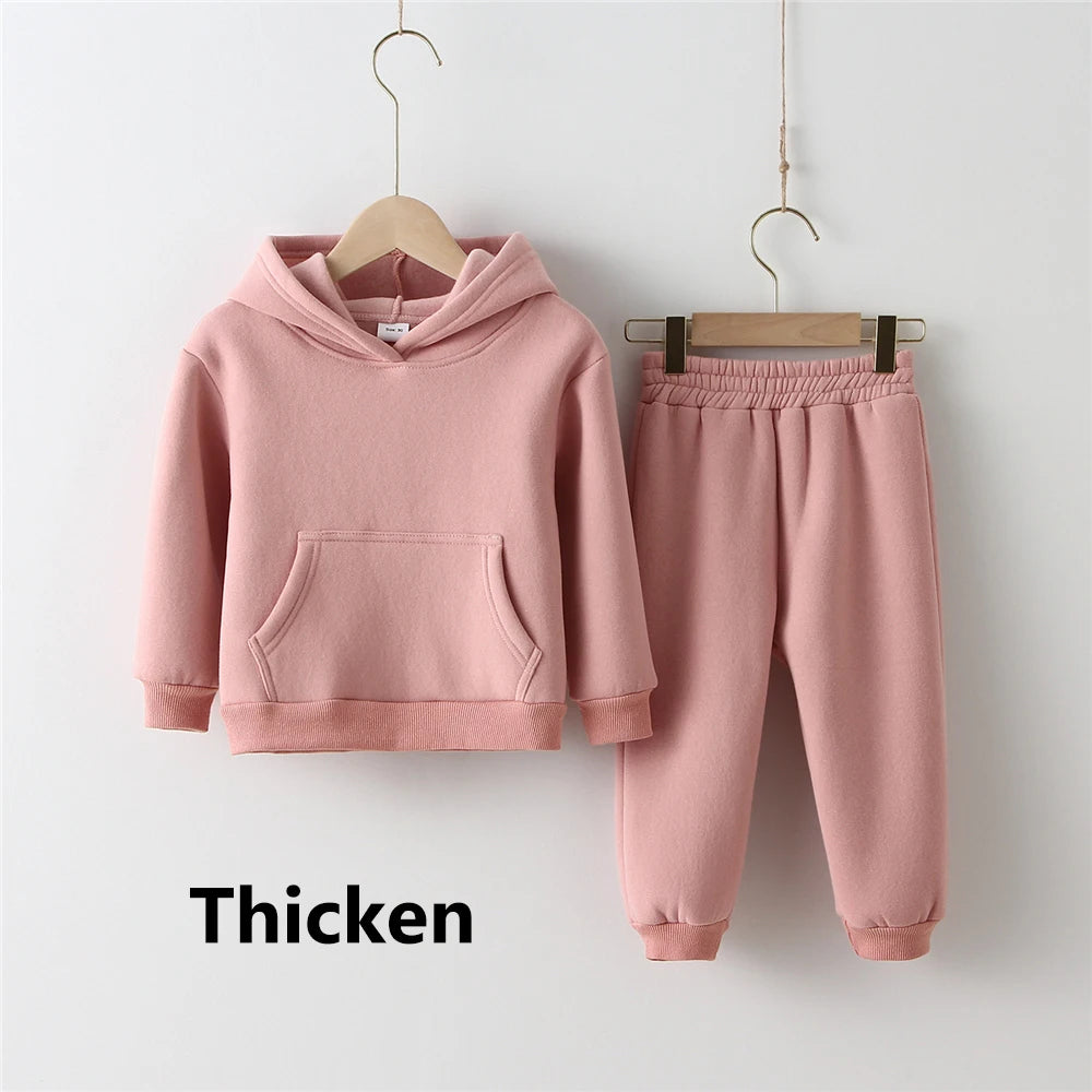 Winter Children Clothes Kids Suit Warm Sweater Girl Fleece Hoodies Pullover Sweatshirt Pant Winter Girl Boy Tracksuit Sportswear