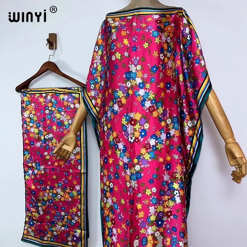 Maxy summer boho print Africa dress Dubai Muslim Dashiki Caftan holiday Design With belt evening dress party abayas for women