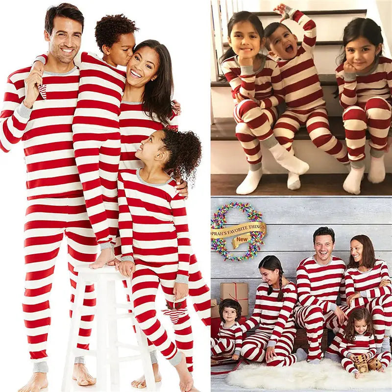 Christmas Family Matching Pajamas Set Mother Kids Stripe Clothes Baby Girl Rompers Xmas Sleepwear Mommy Daddy Kids Nightwear