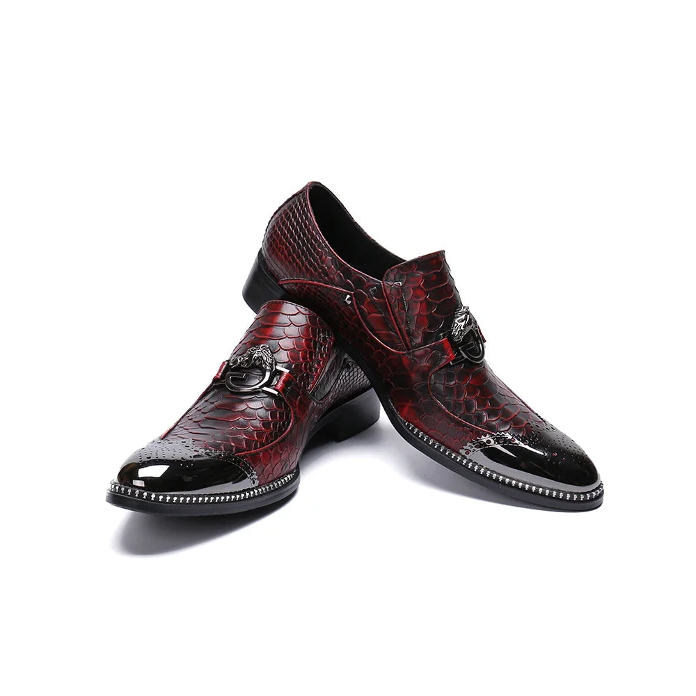 Amay Italian Pointed Toe Patchwork Dress Shoes Elegant Slip on Large Size Formal Shoes Original Genuine Leather Men Business Shoes