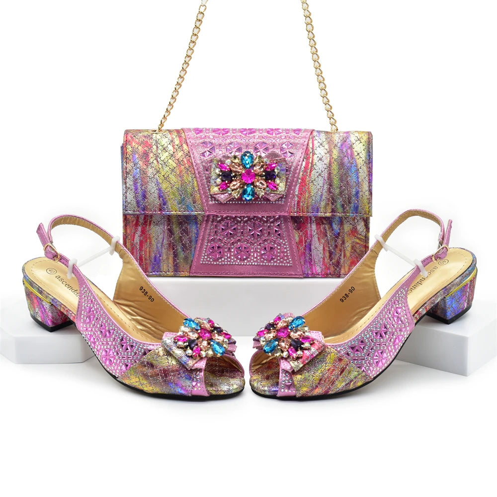 Momsey doer show beautiful style American Shoes With Matching Bags African Women Shoes and Bags Set For Prom Party Summer Sandal! Shh1-18