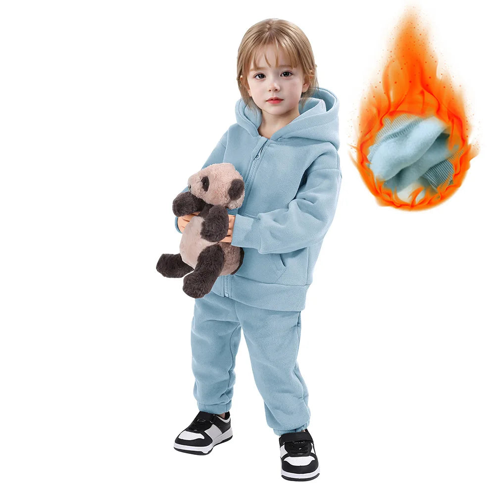 Maxy Children Hooded Tracksuits Suits Toddler Boys Girls Clothing Solid Plush Autumn Winter Sweatshirt Jacket Coats Sports Pants Set