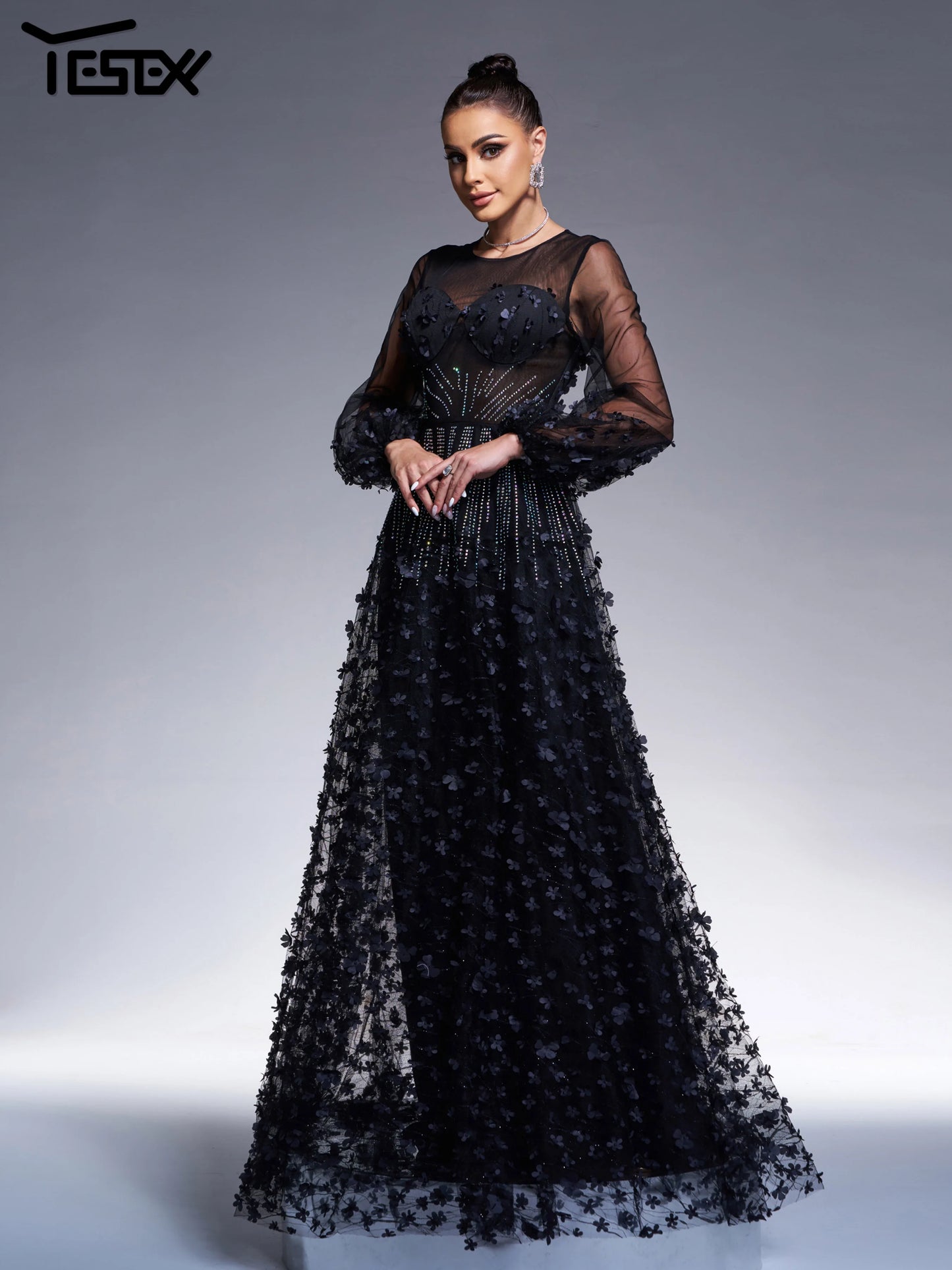 Maxy New Black Tulle Round Neck A Line Birthday Party Elegant Beautiful Women's Formal Occasion Maxy Church Dress