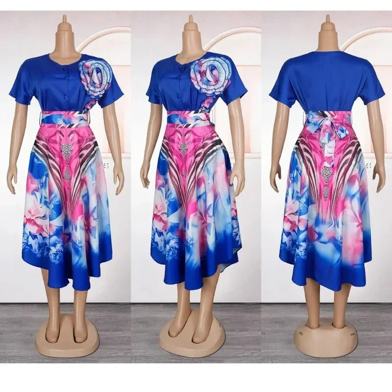 Maxy Clothes for Women 2PCS Sets Tops and Skirts Suits Ankara Print Outfits Plus Size Wedding Party Dress