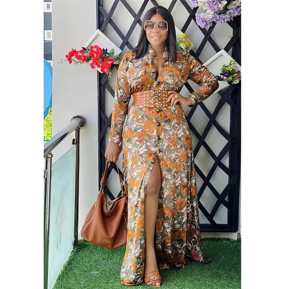 Maxy Dresses for Women Dashiki Print Floral Maxy Robe Dubai Turkey Muslim Abayas Party Gown Boho Boubou Clothes