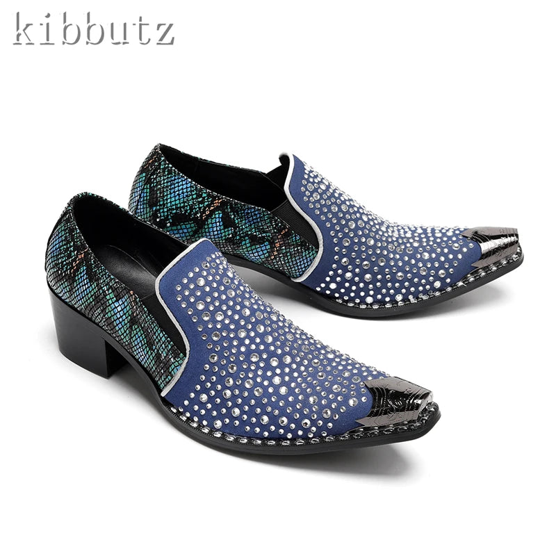 Vicso Luxury Bling Rhinestones Men Loafers Brand Design Metal Toe Prints Slip On Oxfords Shoes Male Wedding Party Dress Shoes