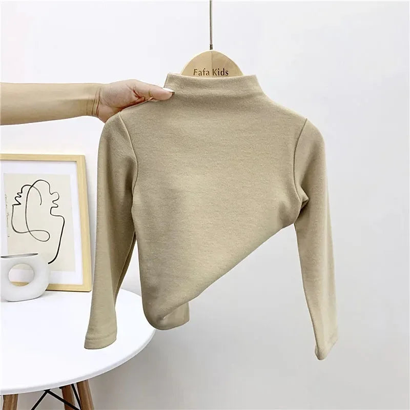 Maxy Autumn Winter Boy Girl Baby Solid Long Sleeve Bottoming Shirt Children Turtleneck Casual Tshirt Kid Striped Tops Toddler Clothes