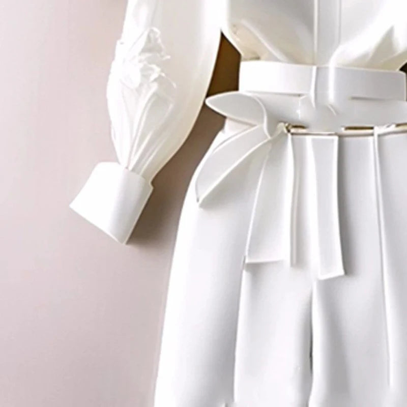 Maxy White Trousers 2 Pieces Loose Pants Suit Women's Two Peice Sets Vintage Long Sleeve Shirt Autumn Blouse Sleeve Korean Top