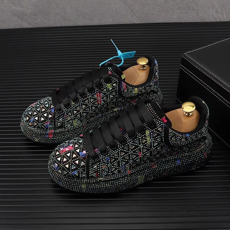 Visco European Rhinestone Thick Soled Casual Sport Shoes Men's Spring Summer Fashion Luxury Sneakers Youth Male Flats Outdoor Derby
