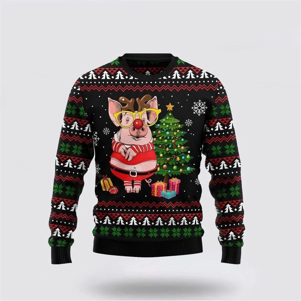 Maxy Cute Pig Graphic Unisex Ugly Christmas Sweater For Men Women Clothes Harajuku Fashion Male Streetwear Casual Man Y2k Pullovers