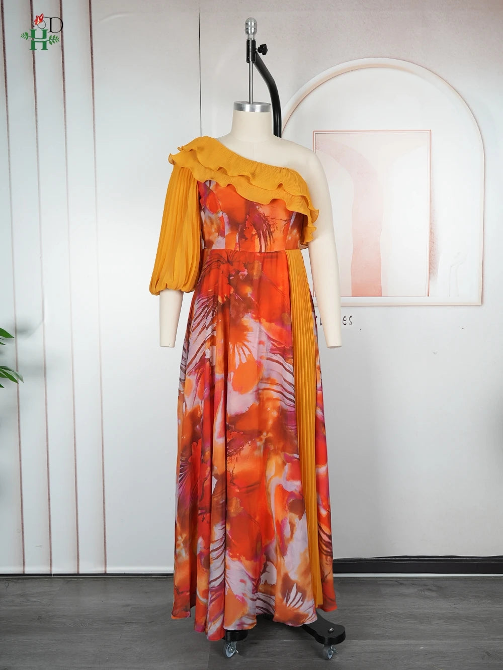 Amay Summer Flounce Maxy Dresses Women's Clothes Evening Party Wedding Dress Plus Size Luxury One-shoulder Dress