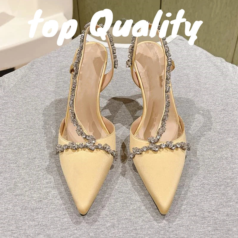 Visco Woman High-heeled Shoes Women Thin High Heels Sandals Rhinestone Chain Decor Fashion Sandalias Summer Party Dress Shoes