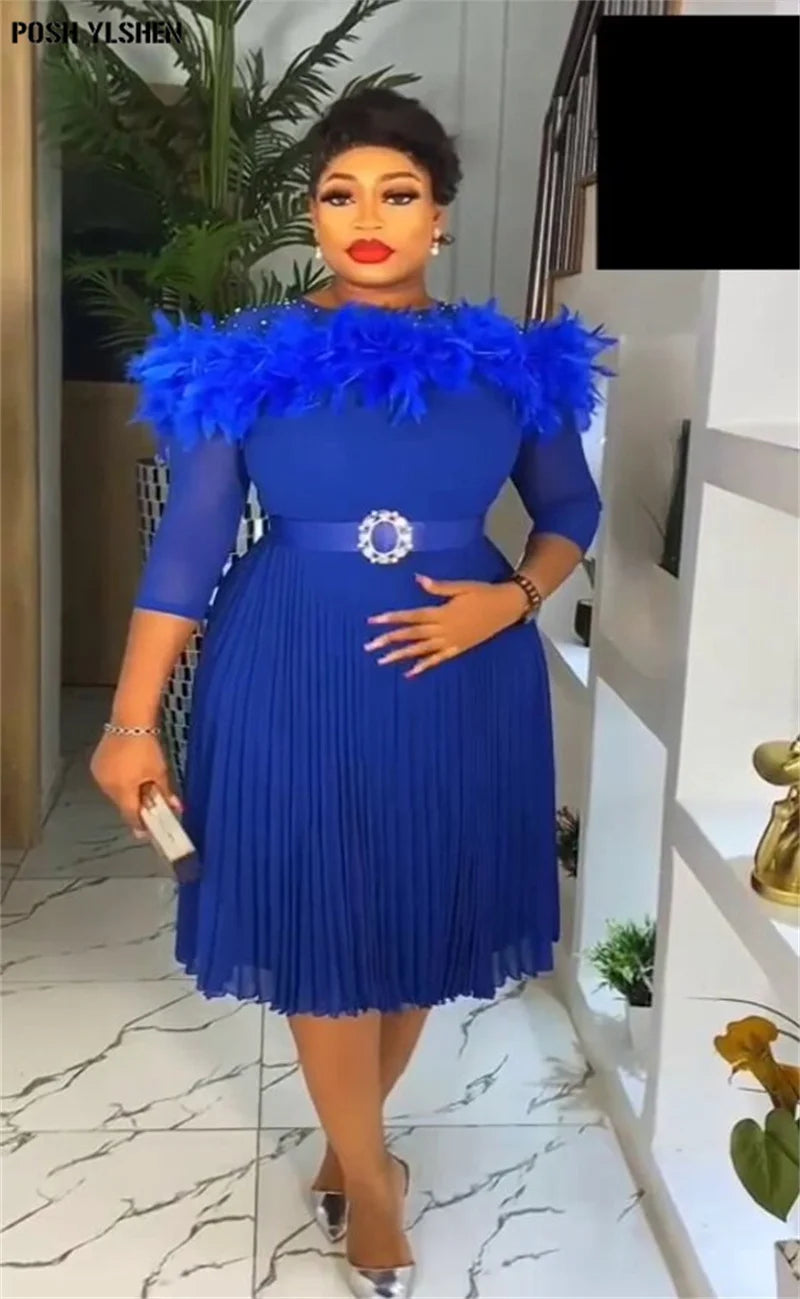 Maxy Feather Dresses for Women New Clothing Plus Size Turkey Elegant Party Long Dress Dashiki Ankara Outfits Robe