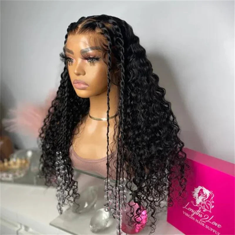 Amay 26Inch Soft 180Density Natural Black Long Glueless Kinky Curly Deep Lace Front Wig For Women With Baby Hair Preplucked Daily