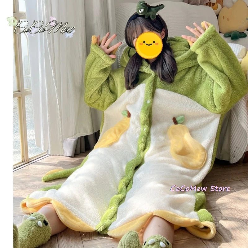 Maxy Women's Onesies Flannel Cosplay Costume Dinosaur Panda Fox Animal Pajama Cartoon Hooded Sleepwear Halloween Christmas Nightdress