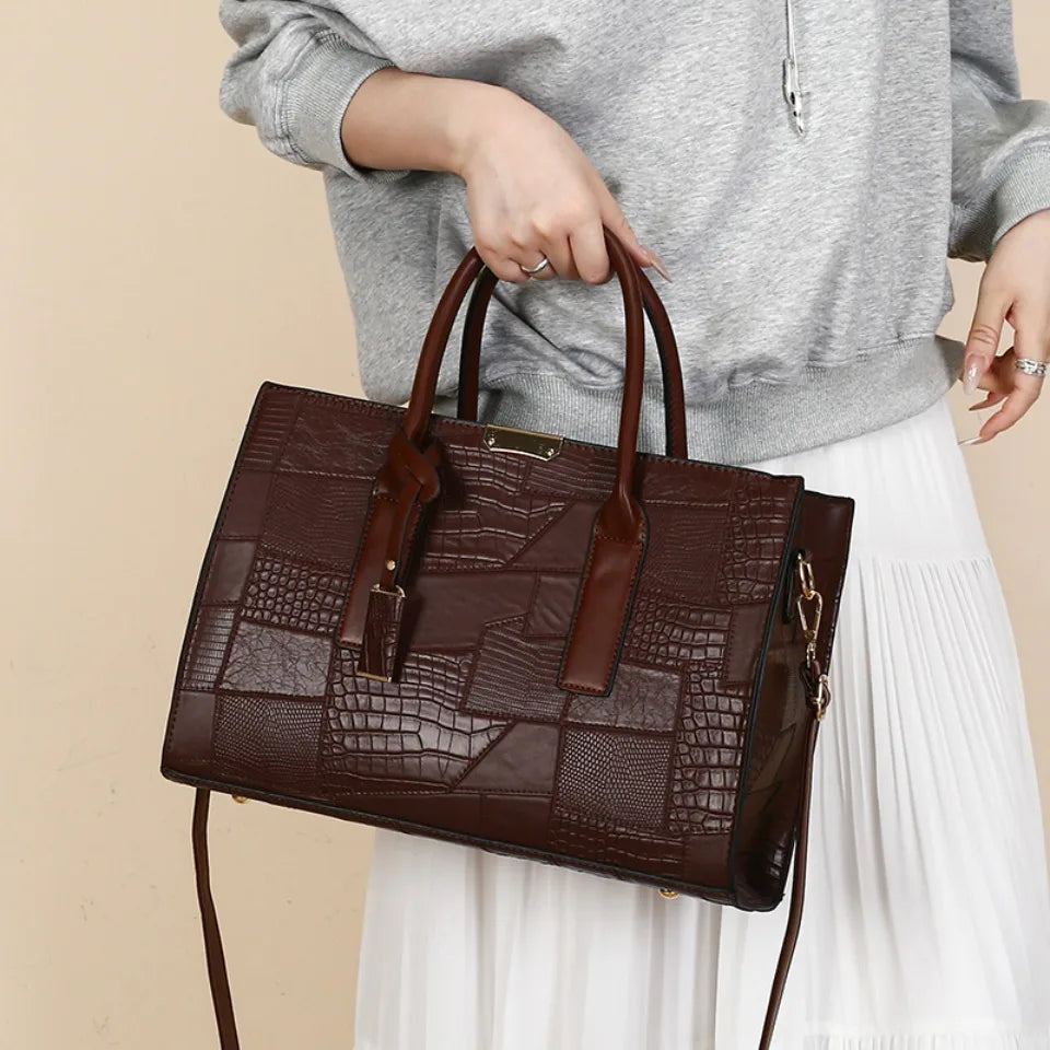 Maxy Large Capacity Shopping Bag for Daily Commuting Handbags Luxury Shoulder Bags Splicing Pu Leather Handbags Caual Tote New Sac