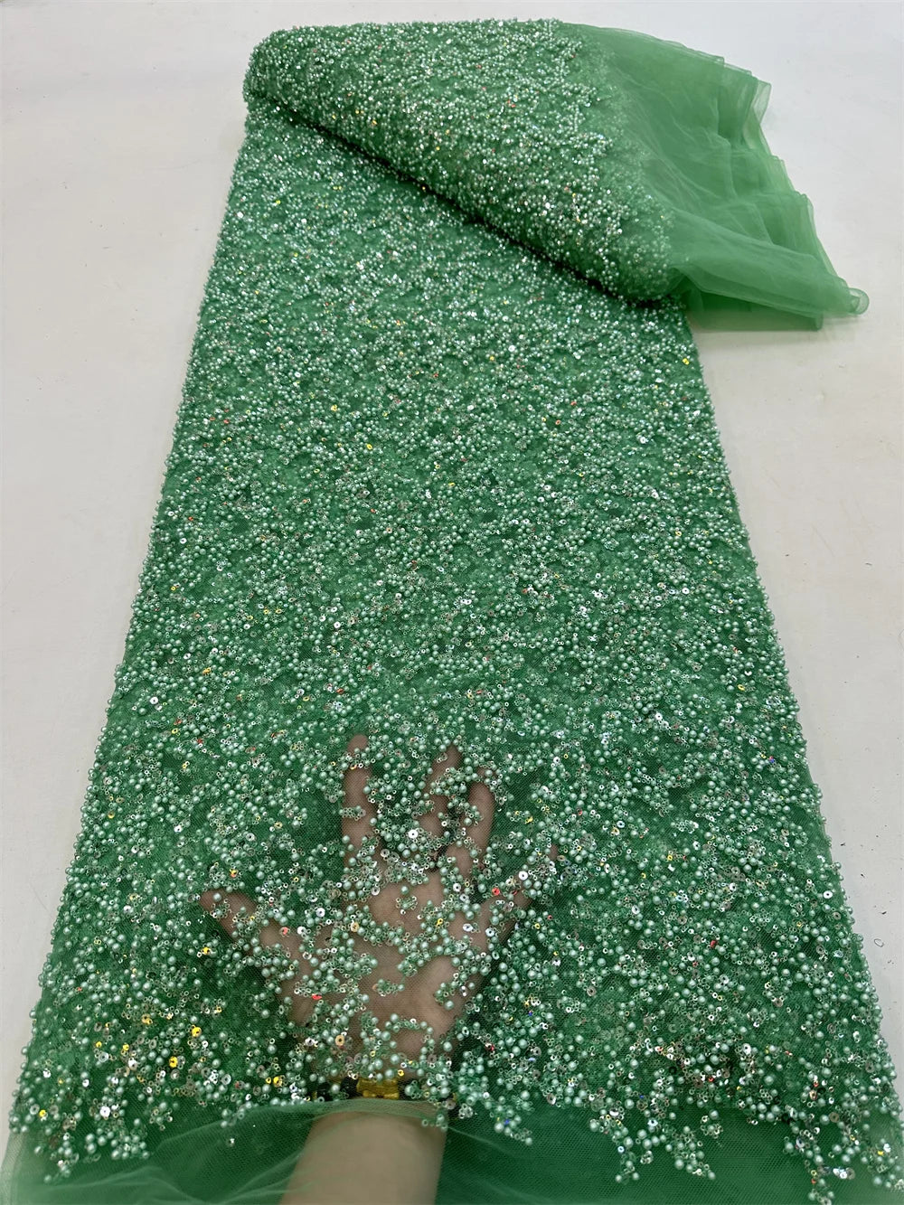 Maxy Fashion African Lace Fabric High Quality French Beaded Luxury Tulle Lace Nigerian Sequins Net Lace Fabric For Wedding Dress