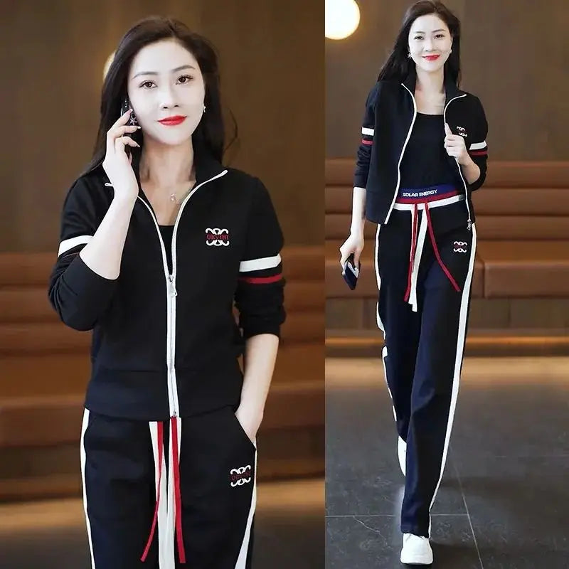 Maxy Fashion casual straight leg pants sportswear women's set autumn new age reducing running suit two-piece set