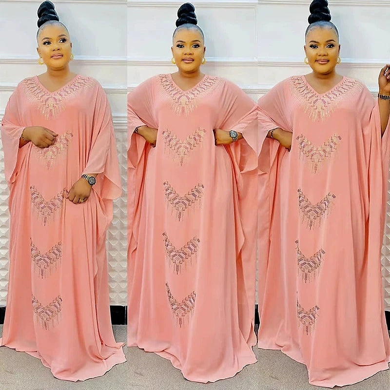 Maxy Ramadan Moroccan Muslim Luxury Fashion Robe Women's Wear African Large Fat Mask Robe Hot Diamond Two Piece Dress Set