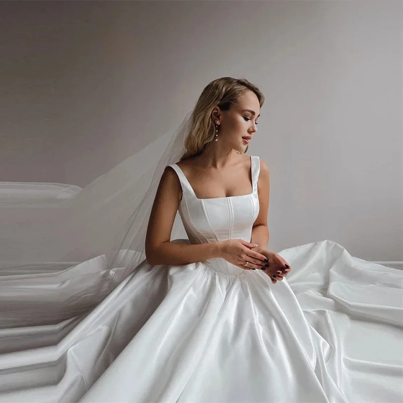 Customized Satin Backless A-Line Simple custom-made Wedding Dresses For Woman 2025 Court Train Bridal Gowns vestidos de novia