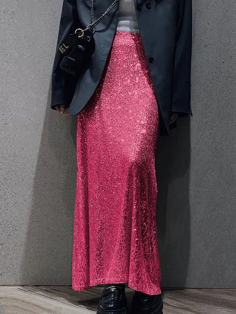 Maxy Autumn Sequin Dress Suit Sexy Club Party Women Crop Top+Long Skirt Elegant Two Piece Matching Set