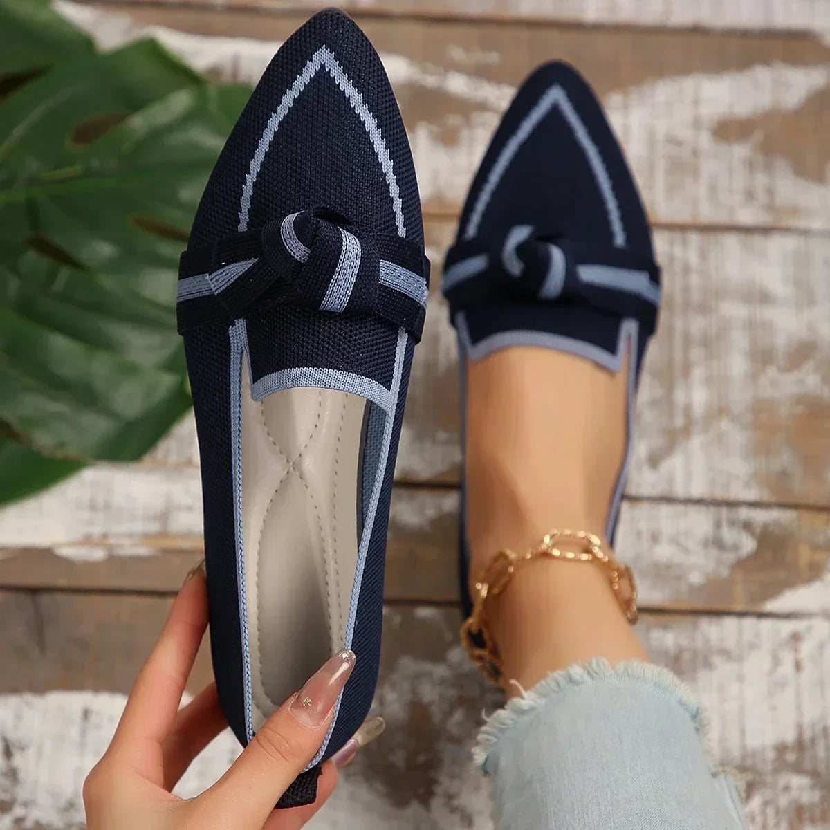 Maxy Women Flats New Knitted Slip Breathable Comfortable Solid Color Shoes Casual Pointed Toe Walking Loafers Sneakers women