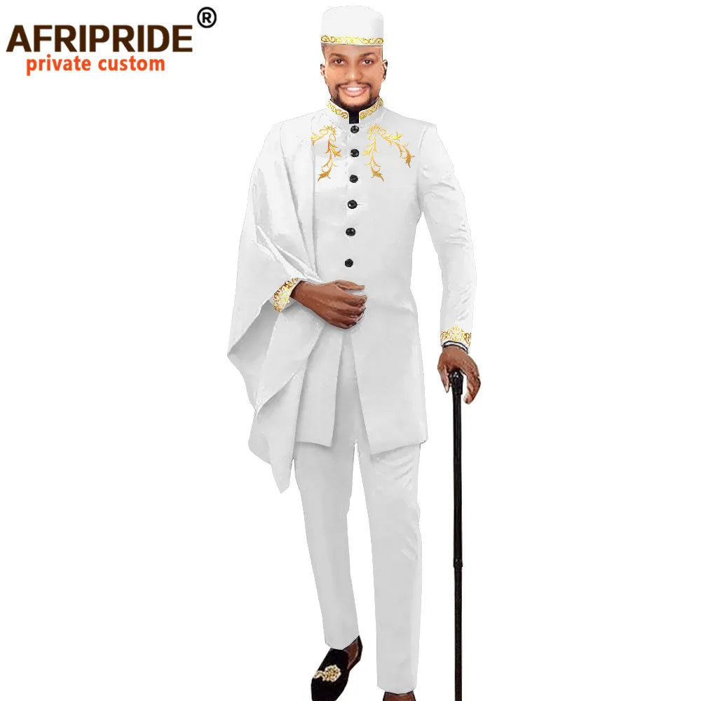 Maxy Men Clothing for Party Wedding Dashiki Printed Coats Ankara Pants and Hat 3 Piece Set Tribal Suit Wax AFRIPRIDE A2016017