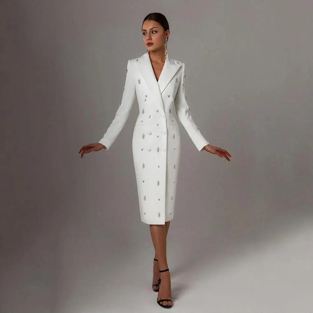 Maxy Handmade Beaded Women Suit Jacket Long Double-Breasted Coat Long Plus Size Bride Of Mothe Dress 1 Piece Ladies Business Blazer