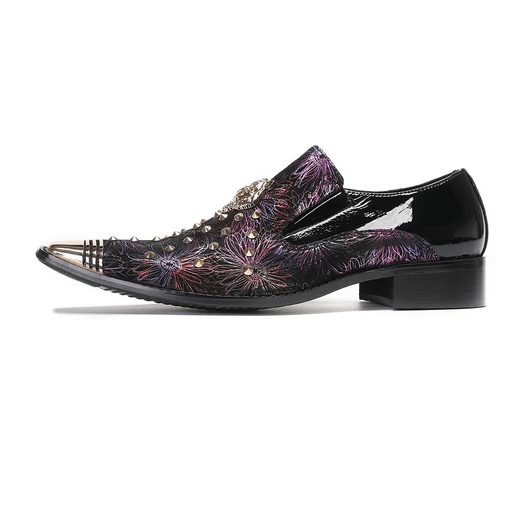Maxy Fashion Rivet Prints Business Formal Shoes Luxury Design Metal Pointed Toe Genuine Leather Shoes Male Handmade Party Dress Shoes