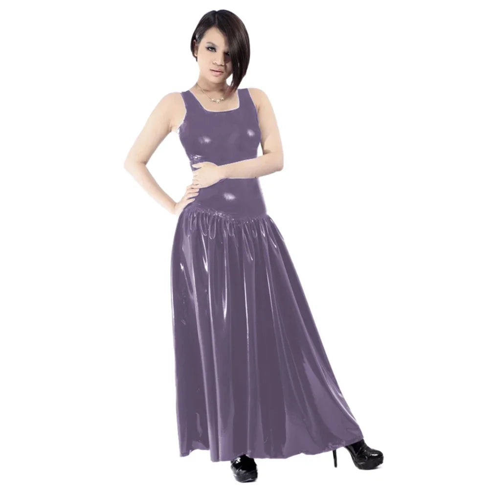 Maxy Women's PVC Tank Dress, Sleeveless Fit and Flared Dress, Raves Party Swing, Pleated Clubwear, Plus Size, Punk Fashion