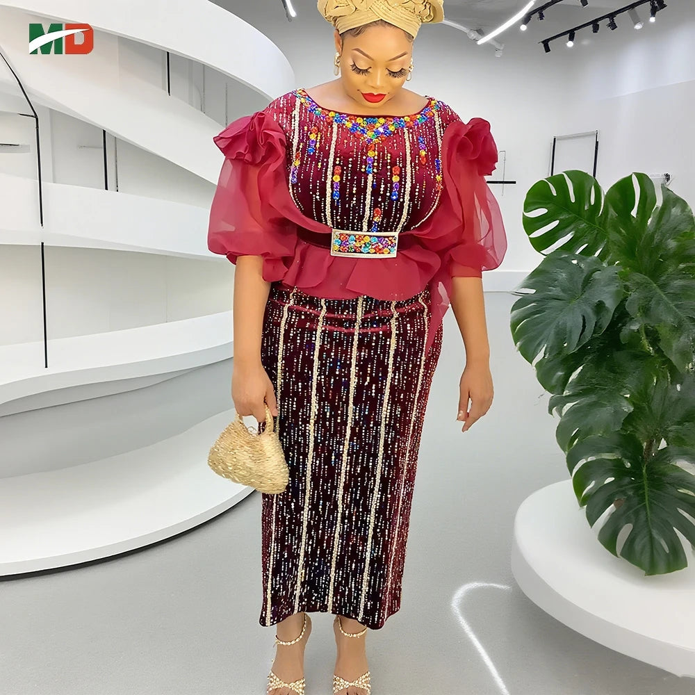 Amay MD Plus Size Luxury Velvet Wedding Party Dresses Women's Evening Gown Dashiki Ankara Turkey Outfits Robe Clothing