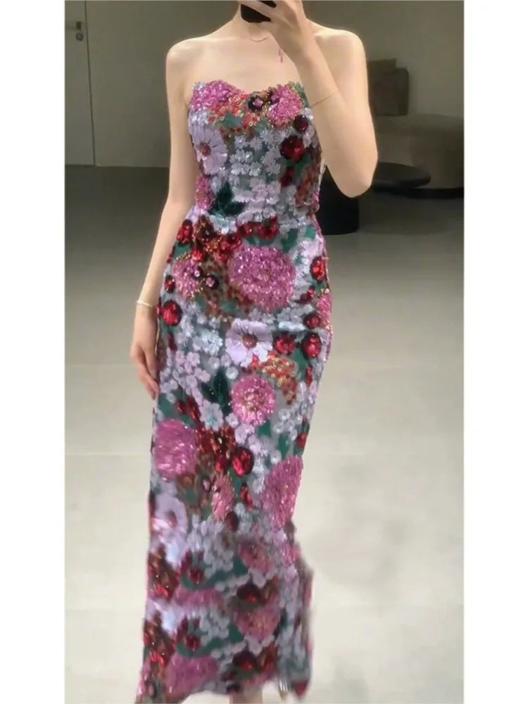 Maxy Annual Meeting Toast Dress Niche Morning Gowns Female Bride New Chinese Sequined Tube Top Fishtail