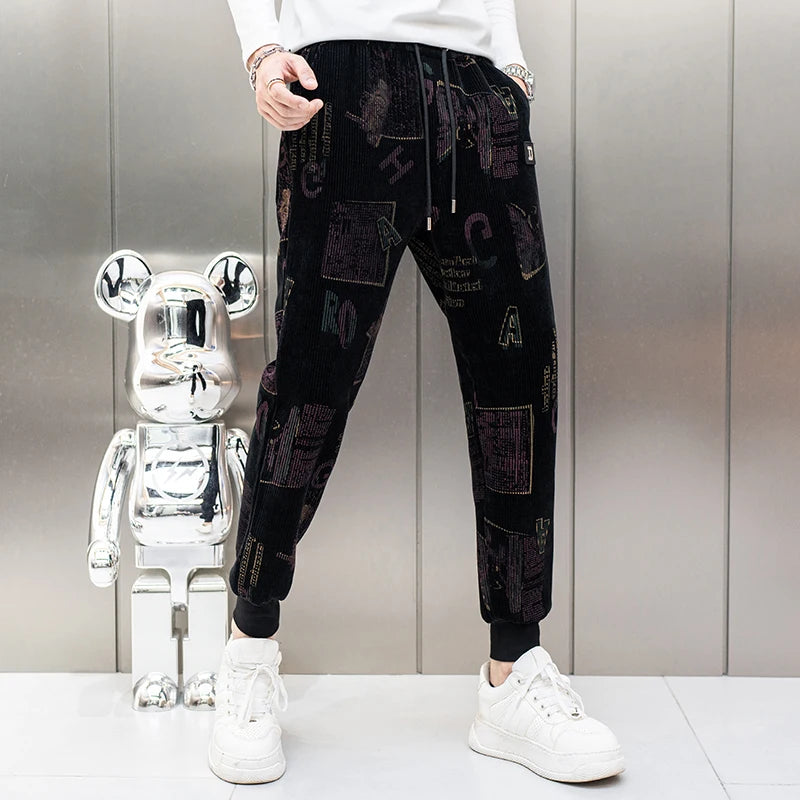 Maxy Retro Casual Pants Men's Autumn Winter Corduroy Elastic Slim Jogger Sweatpants Large Size Sports Fitness Jogging Tracksuits