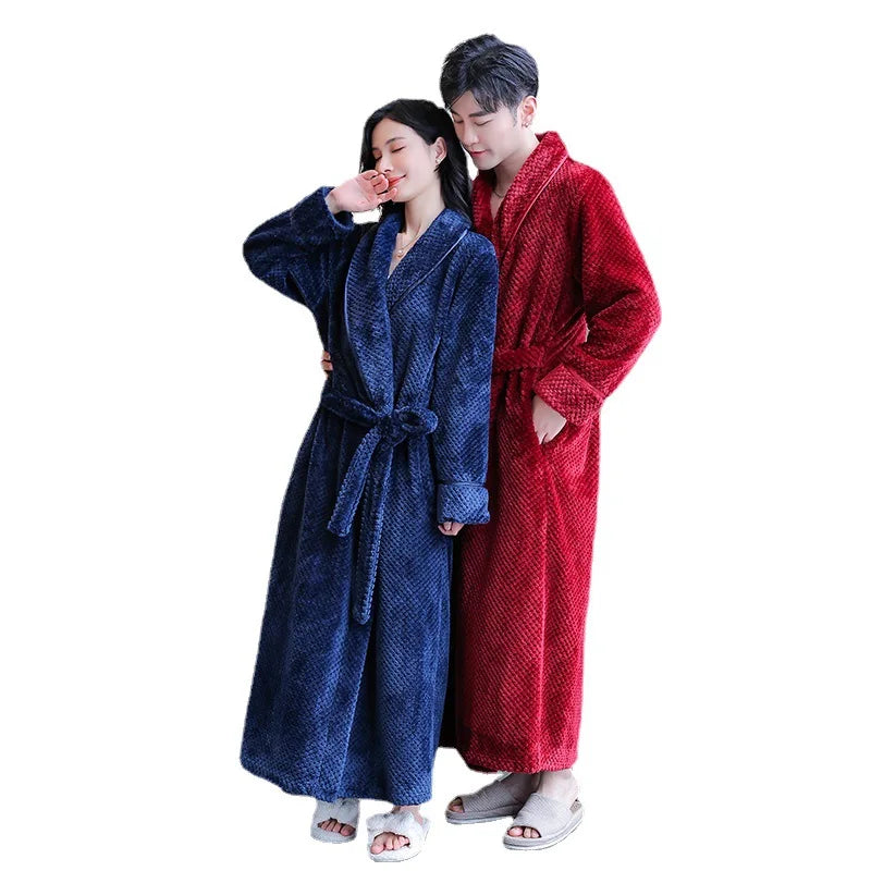 Maxy Autumn Winter Flannel Women Long Robe Nightgown Thicken Warm Bathrobe Sleepwear Loose Casual Coral Fleece Home Dress Lounge Wear