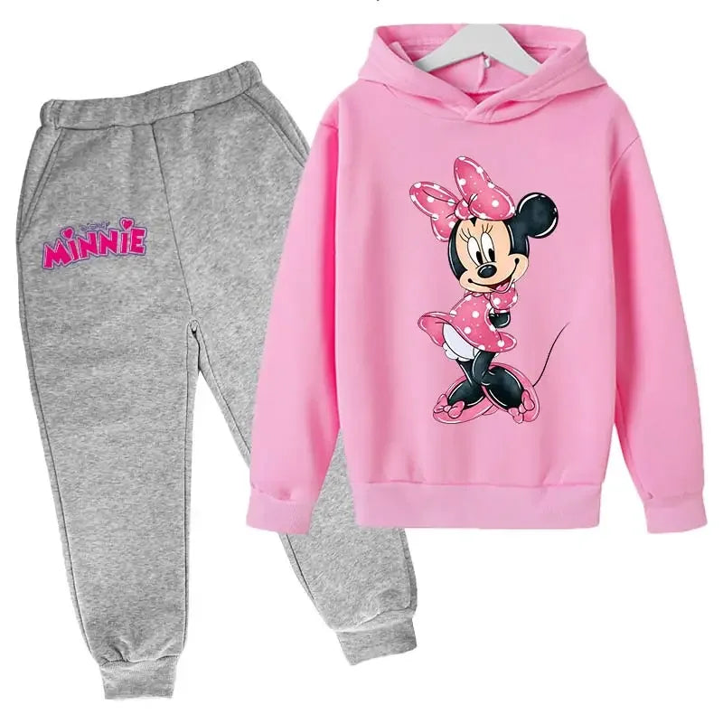 Minnie Mouse Clothes Set For Baby Girls With Autumn Winter Suit Mickey Mouse Toddler Kid Hoodies Set Infant Boy Clothing