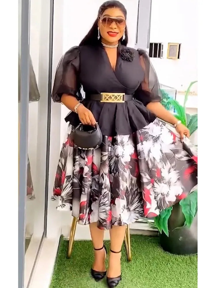 Maxy Plus Size African Party Dresses For Women New Fashion Dashiki Ankara Wedding Evening Gown Elegant Turkey Muslim Midi Dress