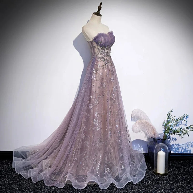 Maxy Strapless Evening Gown with High-end Feel, Trailing Princess Colored Veil, Host of The Annual Meeting, Vocal Art Exam Long Skirt