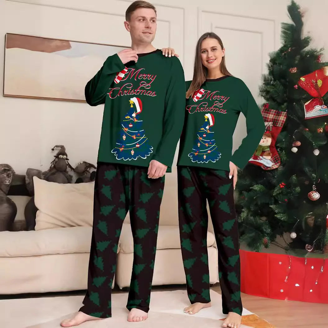 Max Christmas family set Christmas tree long-sleeved pajamas family outfit Mom and Dad Kids and dogs matching Christmas home clothes