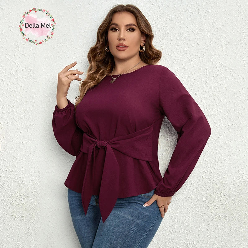 Maxy Plus Size Women Clothing O-Neck Solid Tops Fashion Elegant Long Sleeve Office Female Casual Large Size Lady Blouses