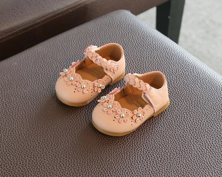 Babs's toddler shoes kid's girls baby princess shoes with flower children leather shoes infant soft bottom spring/autumn sneakers