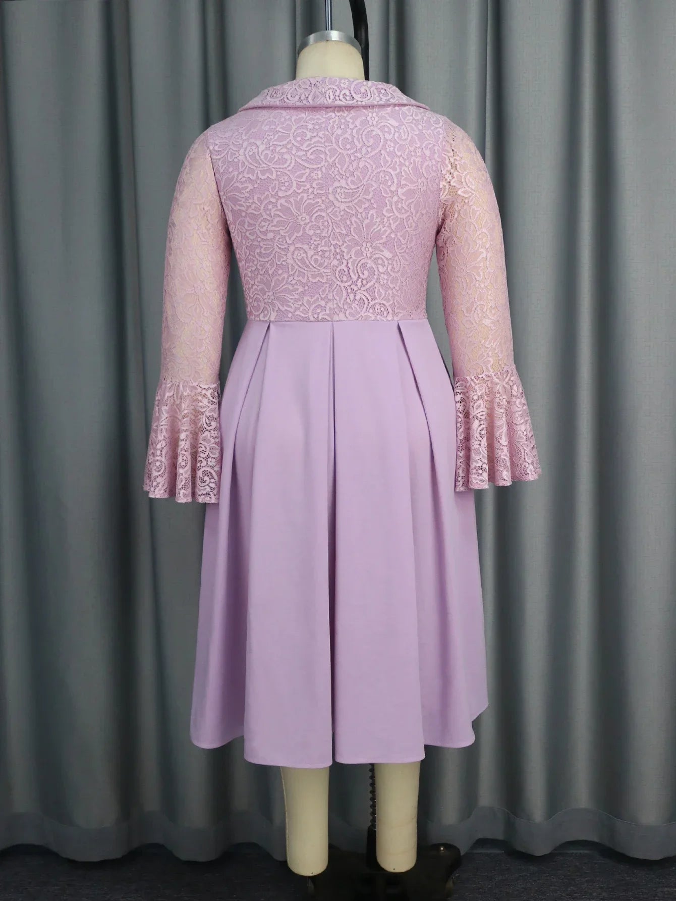 Babs Elegant Ball Evening Dress Women's Plus Size Purple Lace A-line Dress Irregular Collar Long Horn Sleeve Fold Dresses