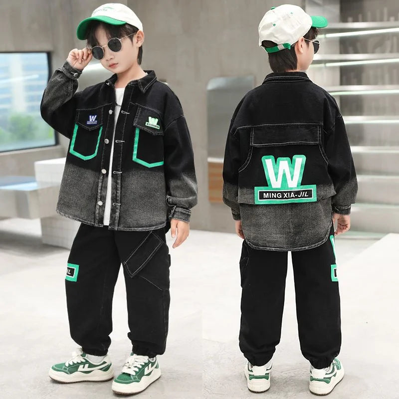 Maxy Boys Coat +Pants Kids Suits 2PCS/Set Cotton Cool Jean Spring Autumn Cotton Jogging Suit Teenagers Children Clothing