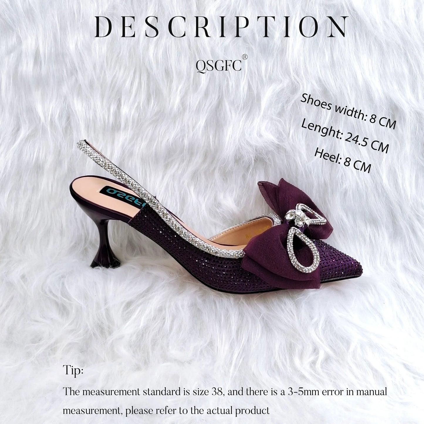 Maxy Newest Party Ladies Shoes and Bag Full Diamond Butterfly Italian Design Women Heel in D.Purple Color