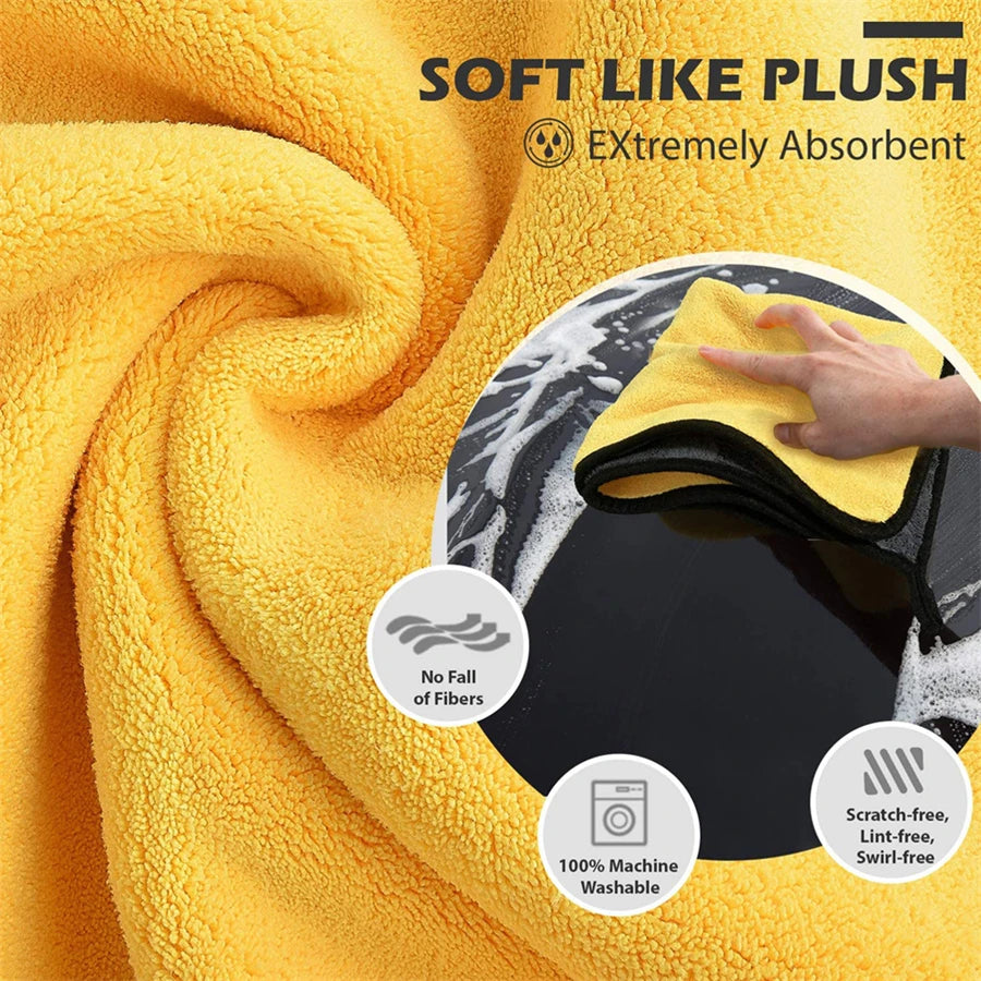 Maxy 1/2/6pcs Microfiber Cleaning Towel Thicken Soft Drying Cloth Car Body Washing Towels Double Layer Clean Rags Car Accessories