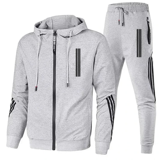 Visco Men's Hoodies+Pants Sets Triple Slant Hoodie Jacket Sport Zipper Tracksuits Sports Jogging Male Fitness Clothing Two Piece